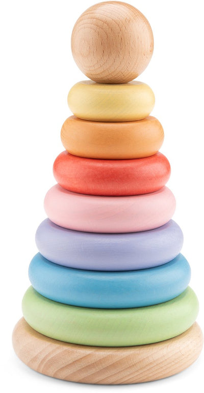 Woet ® Stapelringe aus Holz – Regenbogen-Stapelturm – Ringstapler – FSC – pädagogisches Holzspielzeug für Kinder – buntes Montessori-Spielzeug – ab 1 Jahr