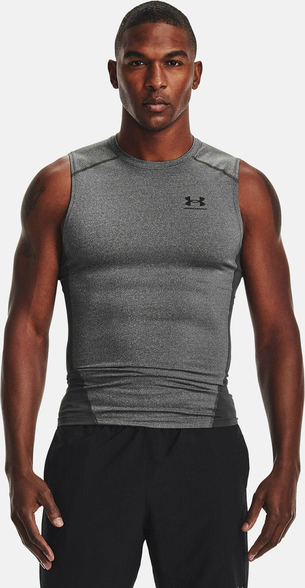 Under Armour UA HG Armour Comp SL-Gry Herren-Sportshirt – Carbon Heather – Schwarz