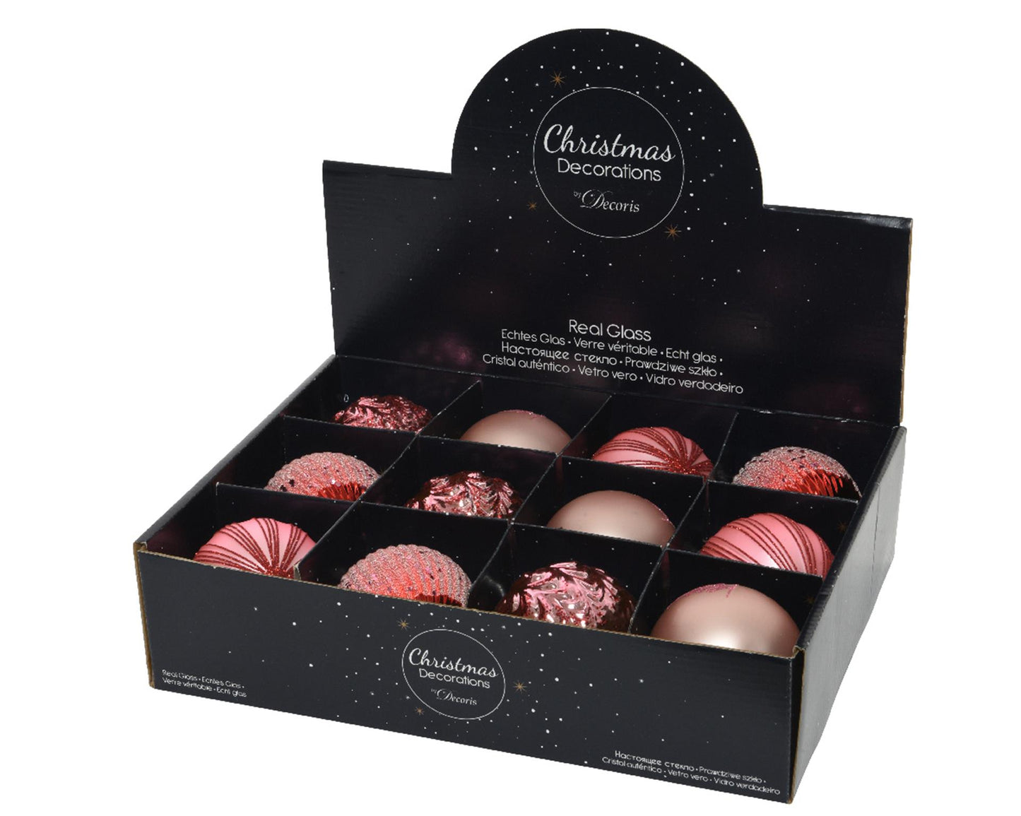 Decoris Weihnachtskugeln Mix Glas ds a 12 Stück rosa