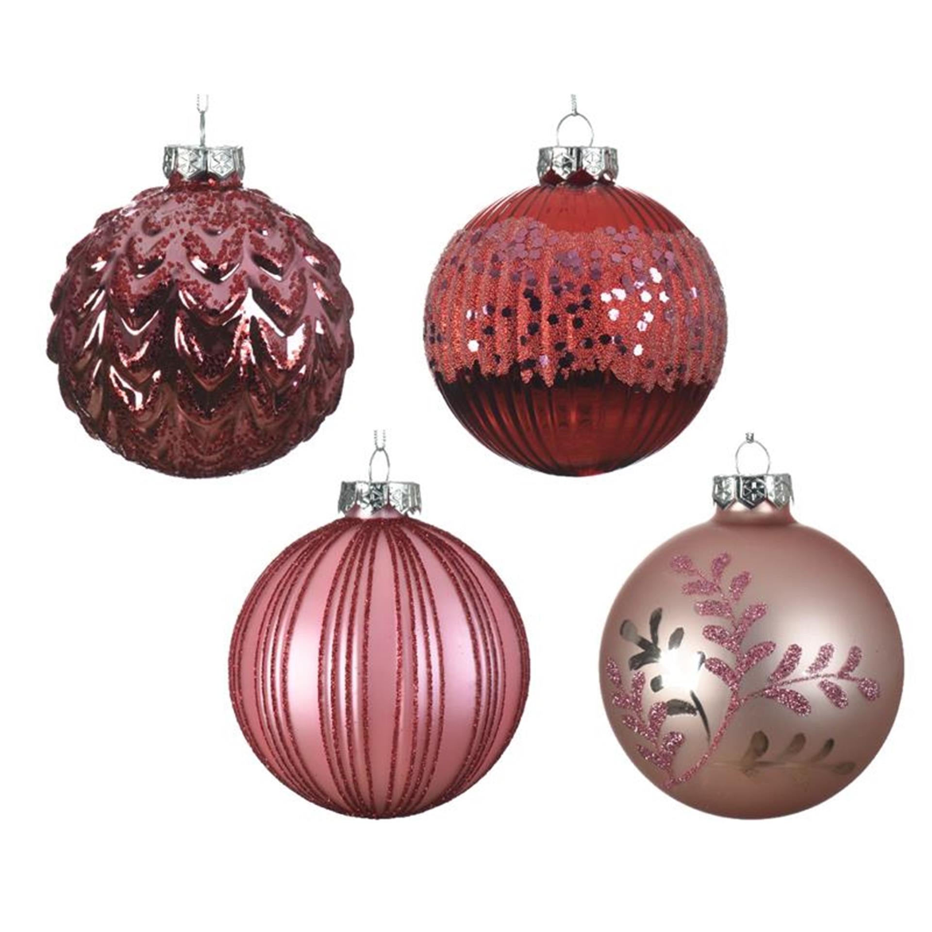 Decoris Weihnachtskugeln Mix Glas ds a 12 Stück rosa