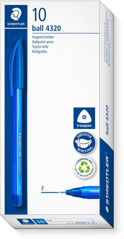 Staedtler Ball 4320 – dreieckiger Kugelschreiber – blau – fein – Schachtel mit 10 Stück