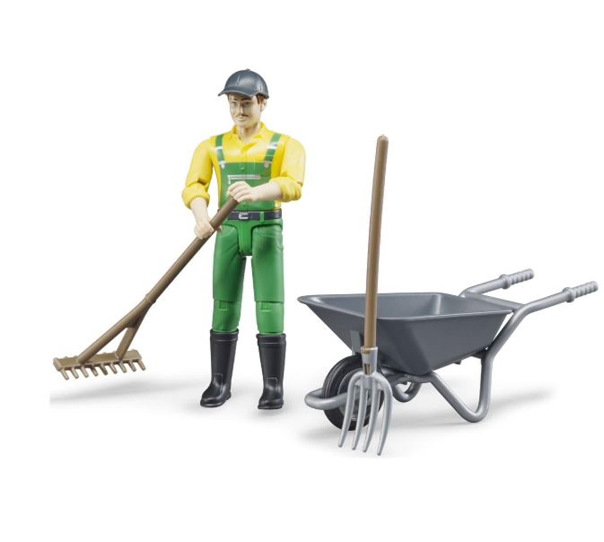 Bruder Bworld Farmer mit Schubkarre und Werkzeugen