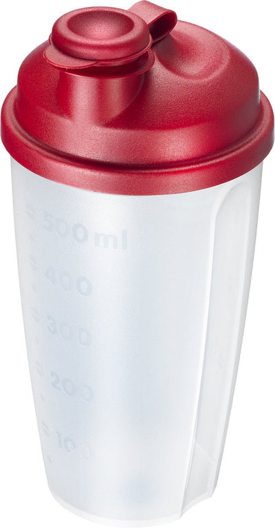 Westmark Dressing-Shaker-Rührbecher mit Messanzeige, abnehmbarer Rührscheibe und verschließbarem Ausgießer, Fassungsvermögen: 0,5 l, Kunststoff, BPA-frei, Mixery, Farbe: transparent rot, 2435227r