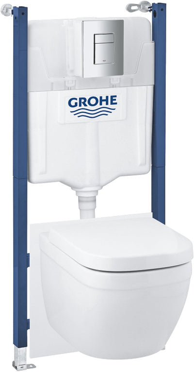 Grohe Solido 5-in-1 WC-Paket – inklusive Solido-Einbaurahmen und Fresh – mit Euro-Keramik-Wand-WC Skate Cosmopolitan Betätigungsplatte (Chrom)