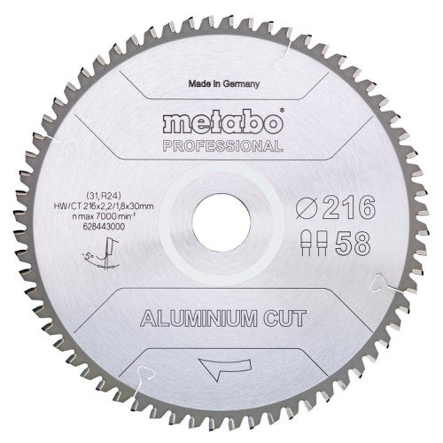 Metabo Zubehör Kreissägeblatt | Aluminiumschnittprof | 216x30mm | z58 fz tz 5° neg - 628443000