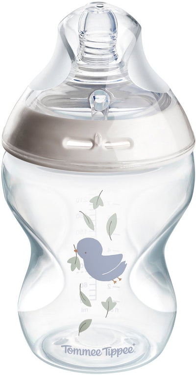 Tommee Tippee Natural Start Babyflasche – Set bestehend aus 1 x 260 ml Babyflasche – niedrige Fördergeschwindigkeit 0 m+ – mit Vogelmotiv