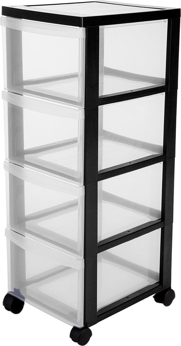 Iris Design Kommodenschubladensystem – 4 tiefe Schubladen – Kunststoff – schwarz transparent