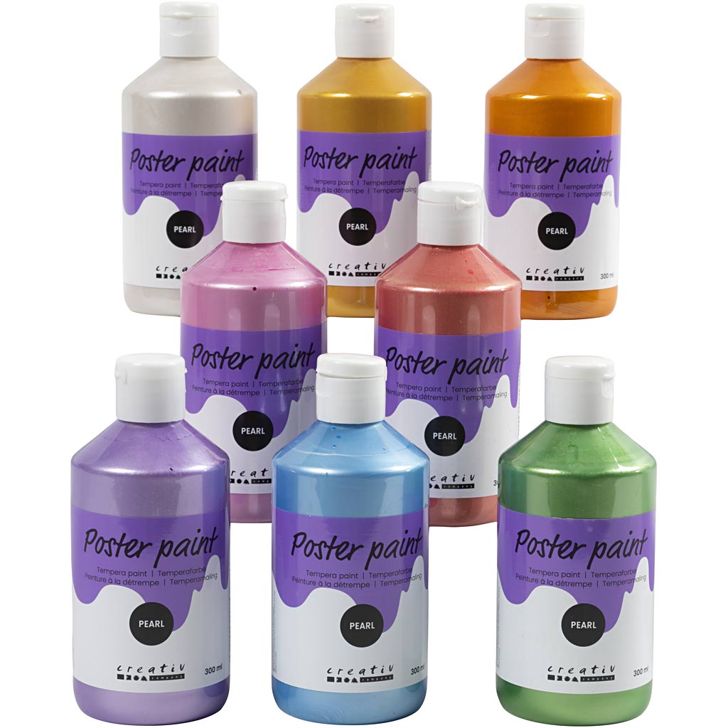 Creativ Company Temperafarbe Perlmutt, verschiedene Farben, 8x300 ml 1 Box