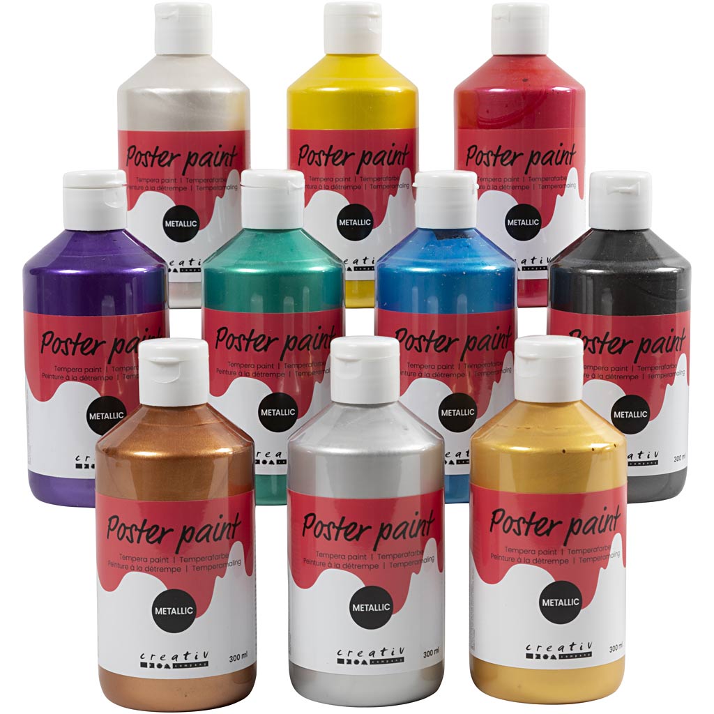 Creativ Company Temperafarbe Metallic, verschiedene Farben, 10x300 ml 1 Box