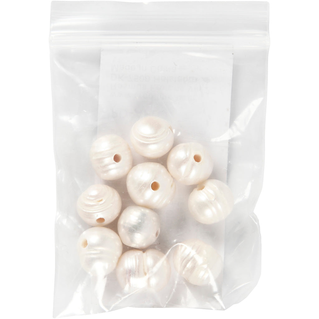 Creativ Company Süßwasserperlen, Größe 9-11 mm, Lochgröße 2 mm, Perlmutt, 10 Stück 1 Box