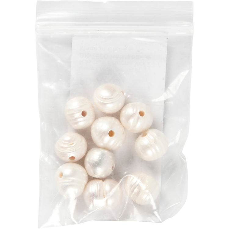 Creativ Company Süßwasserperlen, Größe 9-11 mm, Lochgröße 2 mm, Perlmutt, 10 Stück 1 Box