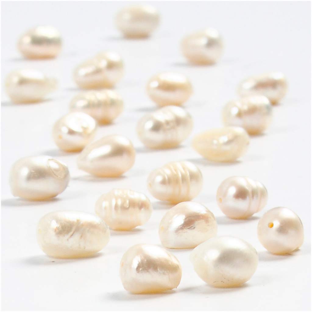 Creativ Company Süßwasserperlen, D 4-7 mm, Lochgröße 1 mm, ca. 60 Stück, Perlmutt, 40 cm 1 Box