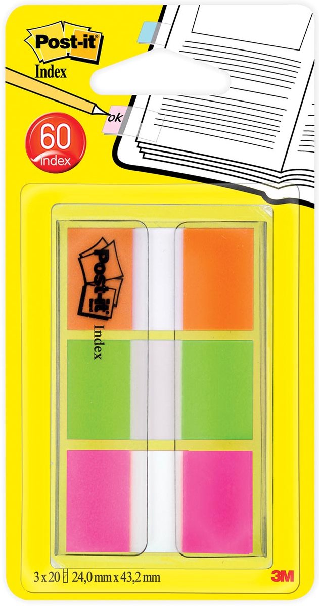 Post-it® Registerständer, tragbares Set, orange, grün, lila, 24 mm x 43,2 mm