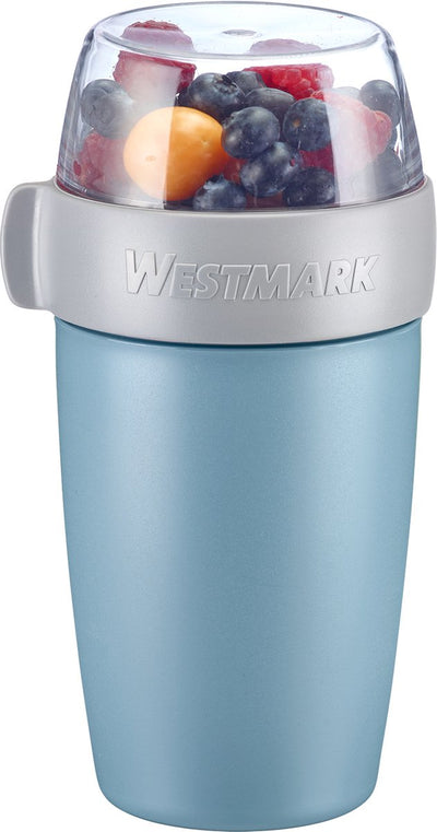 Westmark Müslibecher Lunchpot, mit 2 auslaufsicheren Fächern: 200 ml + 500 ml, Kunststoff, natur, BPA-frei, blaugrau klar, 5285226b