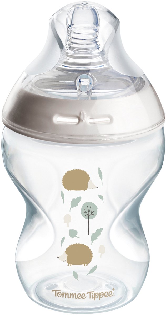 Tommee Tippee Natural Start Babyflasche – Set bestehend aus 1 x 260 ml Babyflasche – niedrige Fördergeschwindigkeit 0 m+ – mit Igelmotiv