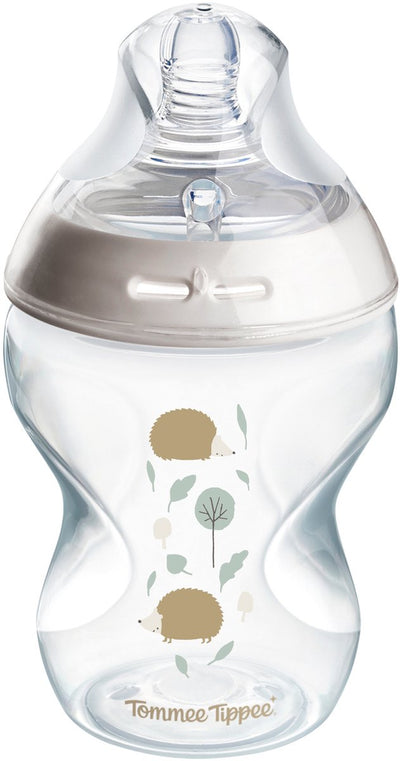 Tommee Tippee Natural Start Babyflasche – Set bestehend aus 1 x 260 ml Babyflasche – niedrige Fördergeschwindigkeit 0 m+ – mit Igelmotiv