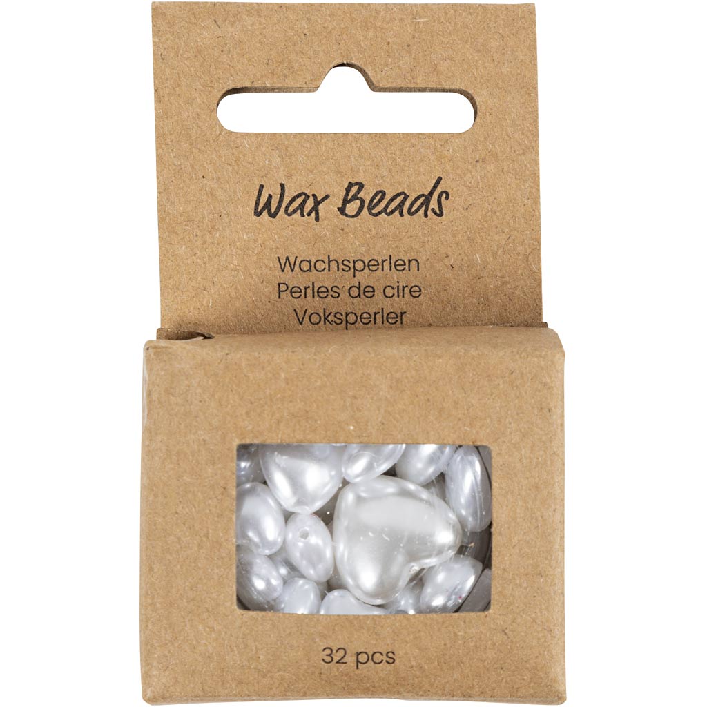 Creativ Company Wachsperlen, Herzen, D 7-13 mm, Lochgröße 1,3-1,5 mm, ca. 27 Stück, Perlmutt, 32 Stück 1 Box