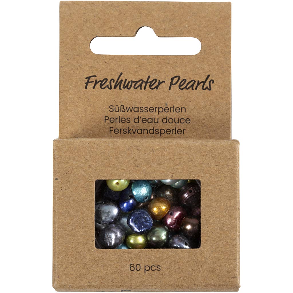 Creativ Company Süßwasserperlen, D 5-6 mm, Lochgröße 0,5 mm, Perlmuttfarben, 60 Stück 1 Box