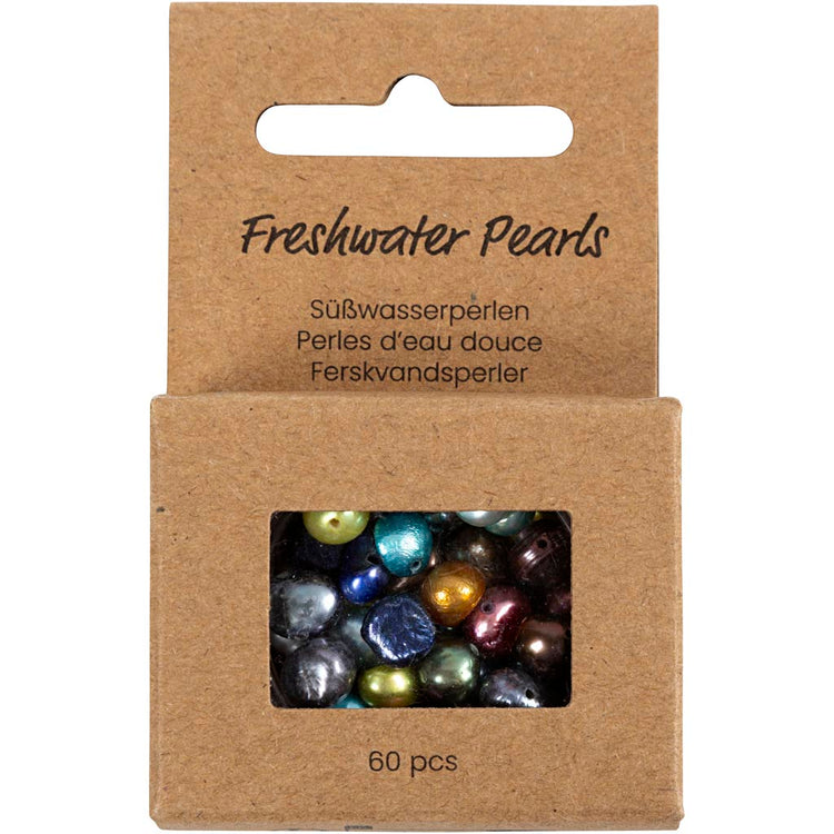 Creativ Company Süßwasserperlen, D 5-6 mm, Lochgröße 0,5 mm, Perlmuttfarben, 60 Stück 1 Box