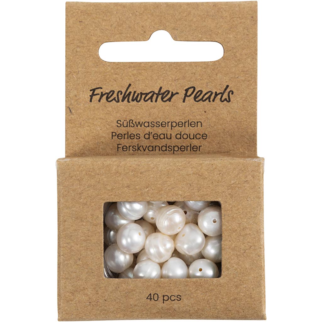 Creativ Company Süßwasserperlen, längs perforiert, D 4 mm, Lochgröße 1 mm, Perlmutt, 40 Stück 1 Box