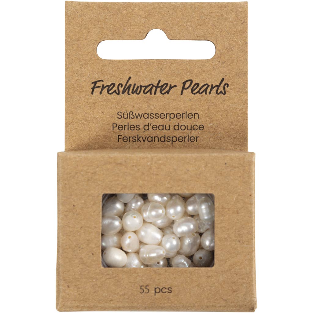 Creativ Company Süßwasserperlen, quer perforiert, D 4-6 mm, Lochgröße 1 mm, Perlmutt, 55 Stück 1 Box