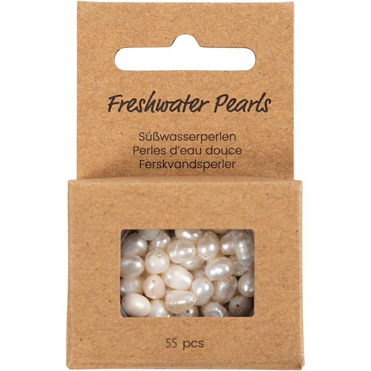 Creativ Company Süßwasserperlen, quer perforiert, D 4-6 mm, Lochgröße 1 mm, Perlmutt, 55 Stück 1 Box