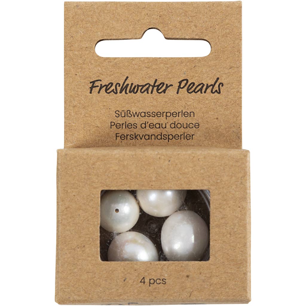 Creativ Company Süßwasserperlen, längs perforiert, D 13-14 mm, Lochgröße 0,8 mm, Perlmutt, 4 Stück 1 Box