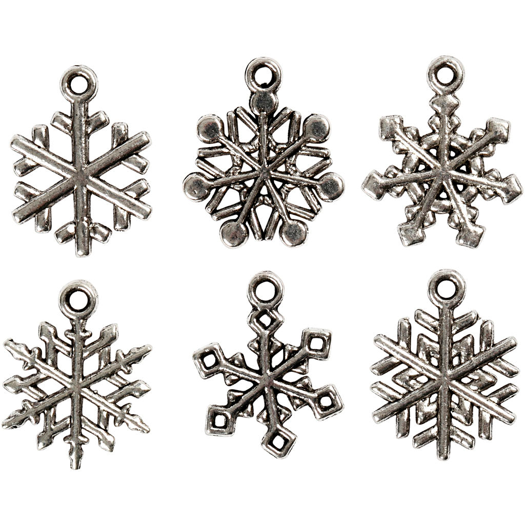 Creativ Company Schneeflocke, H: 20 mm, Lochgröße 1,5 mm, Antiksilber, 18 div. 1 Box