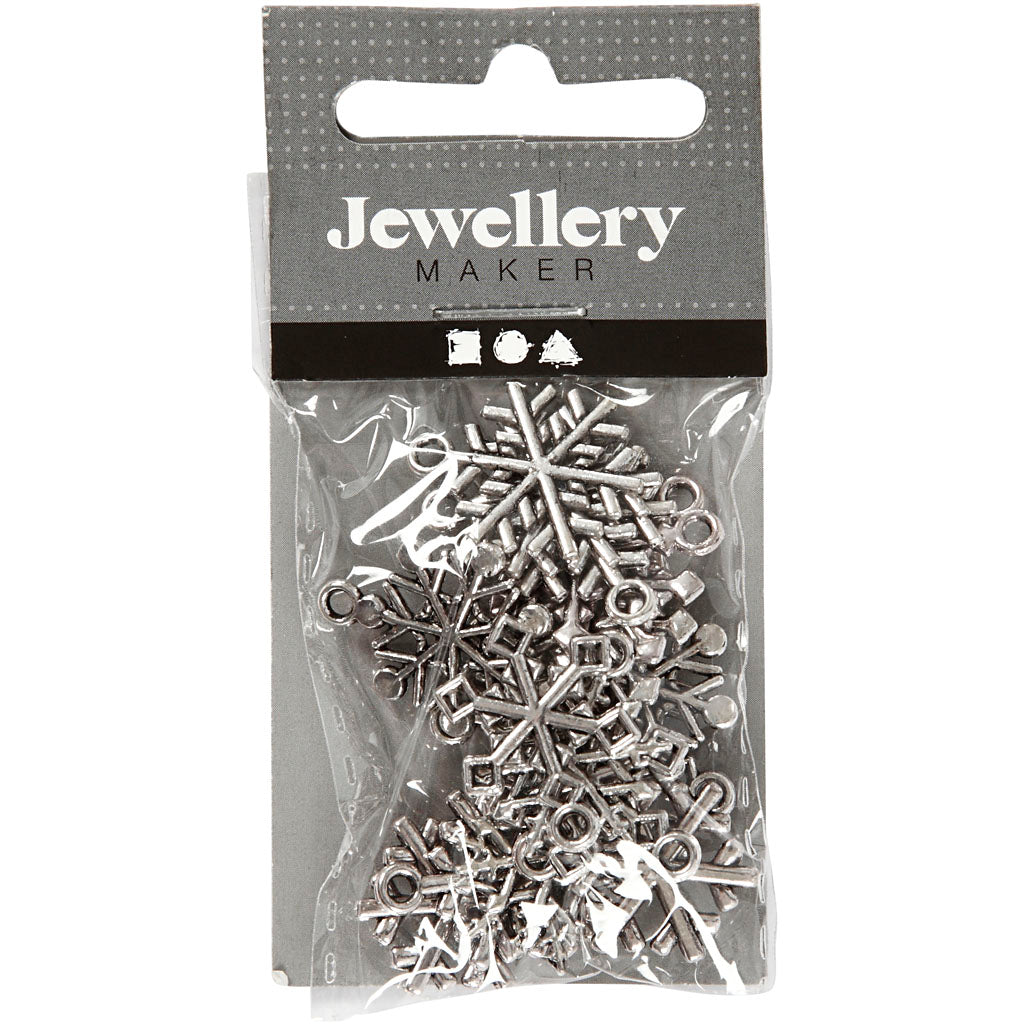 Creativ Company Schneeflocke, H: 20 mm, Lochgröße 1,5 mm, Antiksilber, 18 div. 1 Box