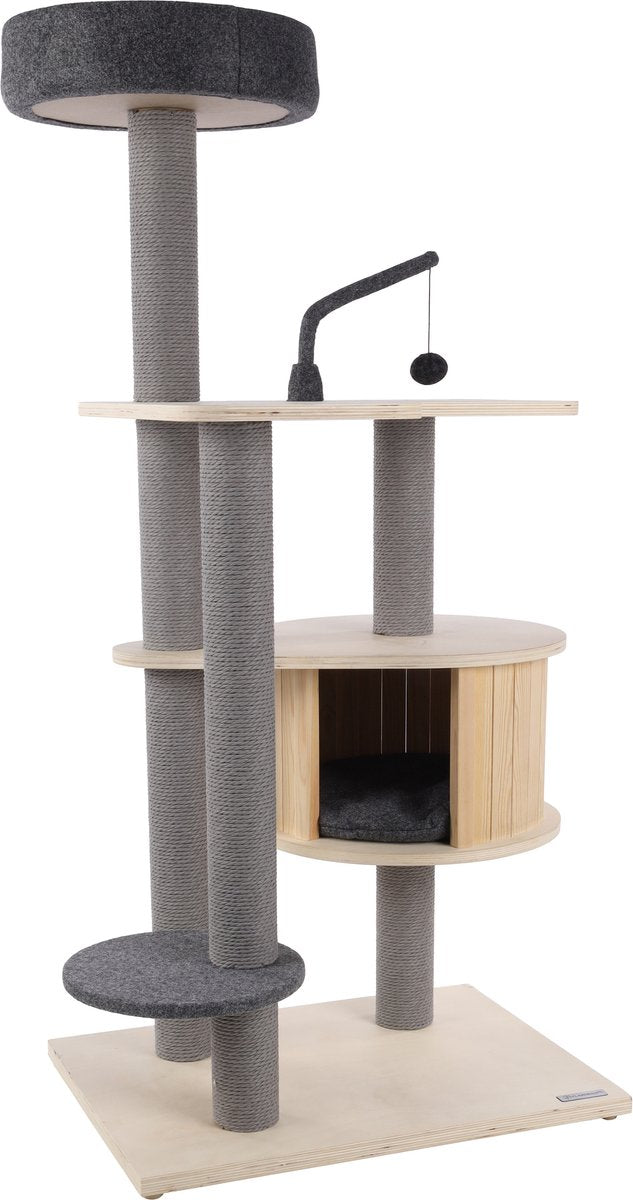 Flamingo-Kratzbaum – Premium-Linie Kandis – 74 x 59 x 137 cm – luxuriöser Kratzbaum mit gepolsterten Liegen – Katzenmöbel mit Papier-Kratzseil und Filzbezug – inklusive Spielzeug