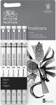 Winsor Newton Fineliner Set Schwarz – 5 Spitzengrößen (0,1–1,0 mm) – Wasserbeständige Pigmenttinte zum Zeichnen und Skizzieren