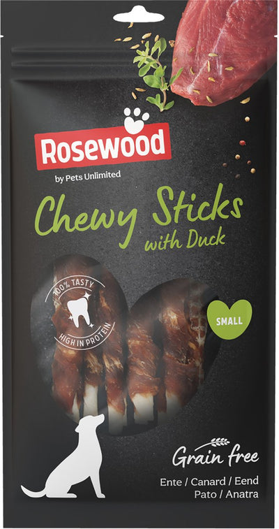 Rosewood Kausticks Ente klein – stabile Kausticks für Hunde – Rindsleder mit Ente – unterstützt die Zähne – 6x 100 g
