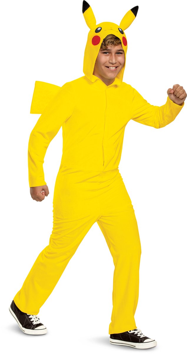 Verkleidung Pokémon, Pikachu Overall mit Kapuze klassisch, Größe L (10-12 Jahre)