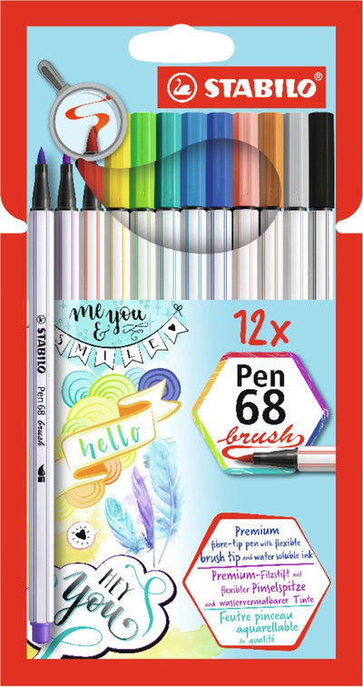 Stabilo Pen 68 – Premium Pinselfilzstift – mit flexibler Pinselspitze – Etui mit 12 verschiedenen Farben