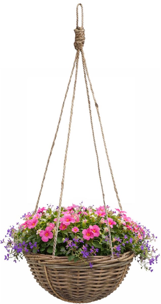 Hängekorb mit Glimmerdekorationen – T40 x H20 cm – geflochtene Weide – hängender Übertopf mit Kette – Blumentopf – geflochten