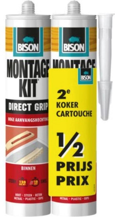Bison Montageset Direct Grip Tube 2x 370 g, Duo-Verpackung, 2. Tube zum halben Preis, extra stark, hohe Anfangshaftung, Montagekleber, Montage, hohe Endfestigkeit, innen und außen, einfache Handhabung