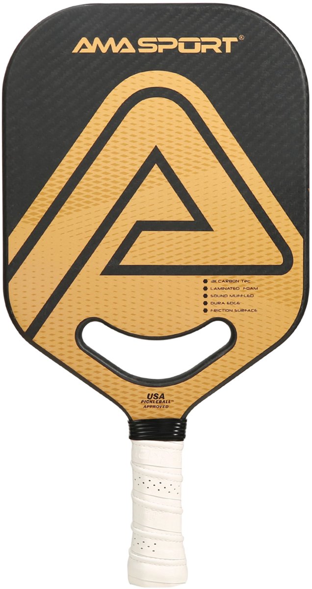 Ama Sport Pickleball-Paddel PP002-3 kg Gold Schwarz – 3K-Carbon-Oberfläche – 20 mm Kern – Aero-Duraedge Air Dynamic Throat –