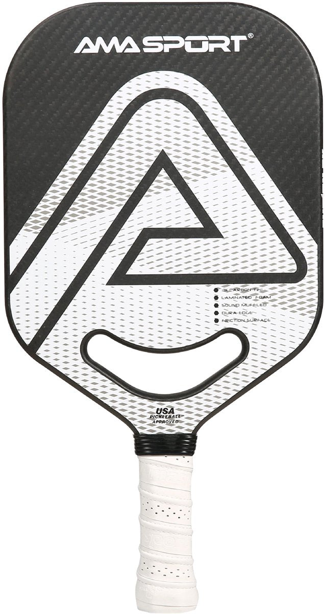 Ama Sport Pickleball-Paddel PP002-3KW weiß schwarz – 3K-Carbon-Oberfläche – 20-mm-Kern – Aero-Duraedge Air Dynamic Throat –