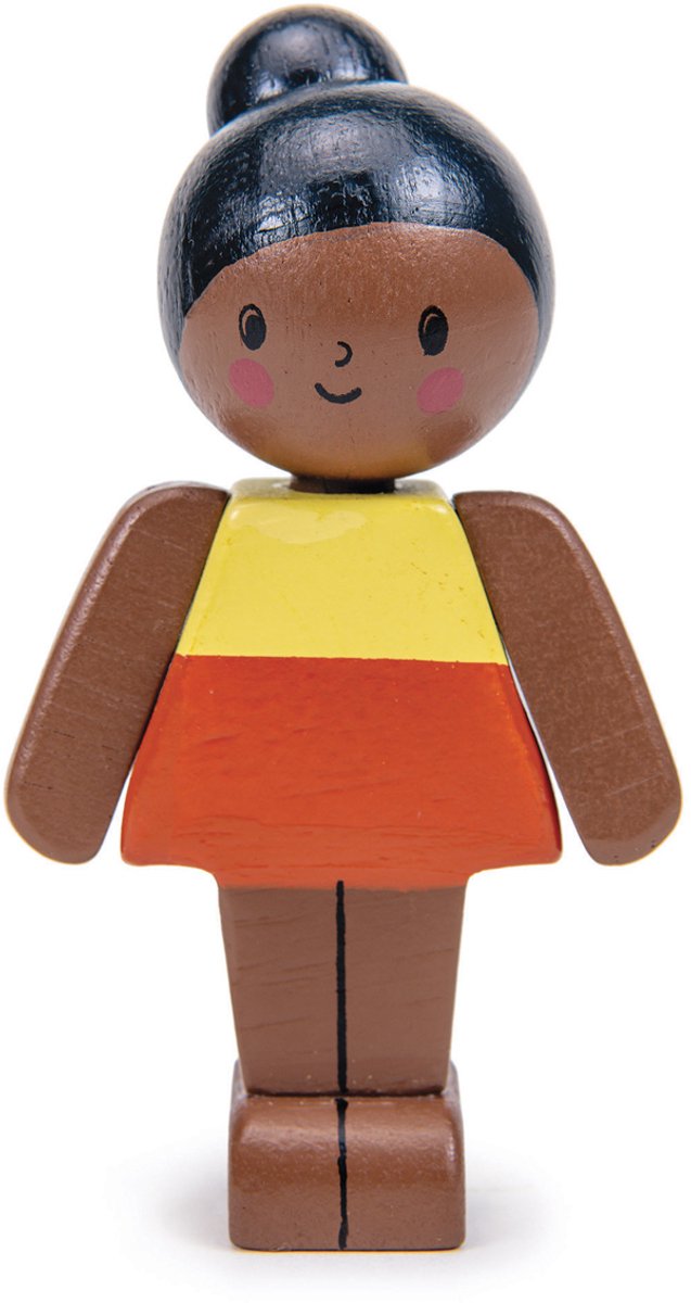 Zarte Blattpuppen Familie Mokkamädchen – Puppenspielzeug aus Holz.
