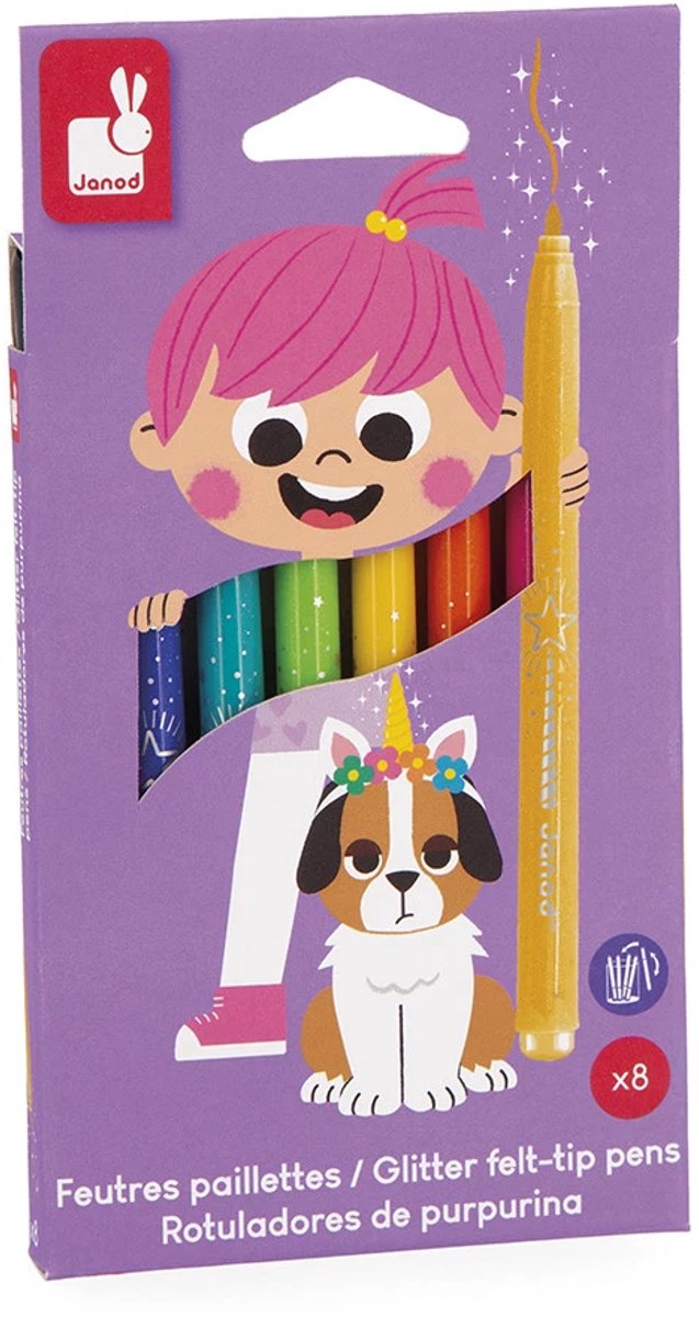 Janod – Colo – Glitzermarker – Set mit 8 verschiedenen Farben