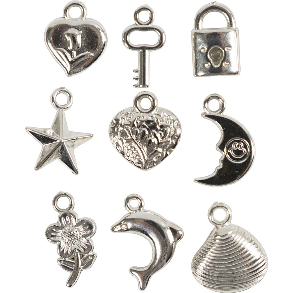Creativ Company Silberanhänger, Größe 15-20 mm, Lochgröße 3 mm, ca. 200 Stück, 80 Gramm 1 Karton