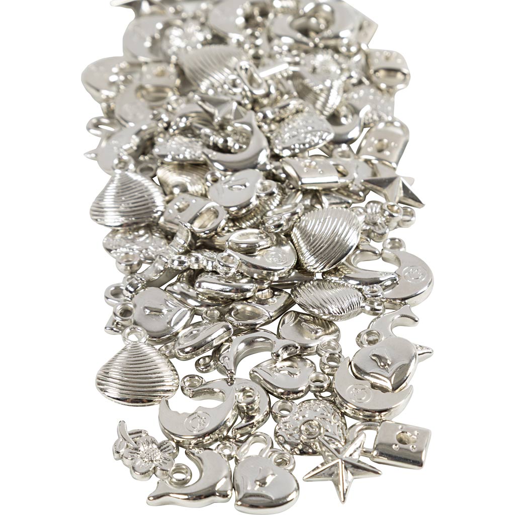 Creativ Company Silberanhänger, Größe 15-20 mm, Lochgröße 3 mm, ca. 200 Stück, 80 Gramm 1 Karton