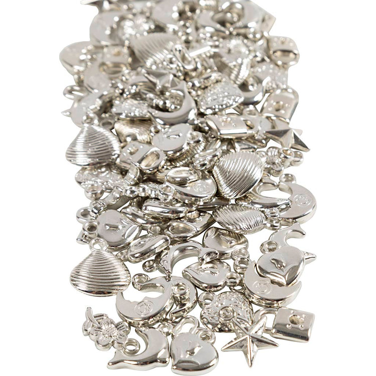 Creativ Company Silberanhänger, Größe 15-20 mm, Lochgröße 3 mm, ca. 200 Stück, 80 Gramm 1 Karton