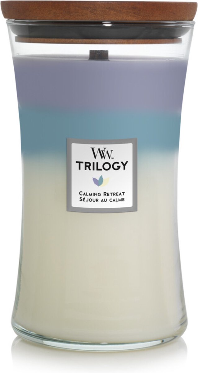 Woodwick Hourglass Trilogy große Duftkerze – beruhigender Rückzugsort – 130 Brennstunden