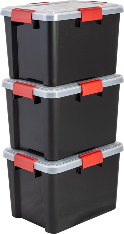 Luftdichte Aufbewahrungsbox Iris – 20 l – Kunststoff – Schwarz Rot – 3er-Set