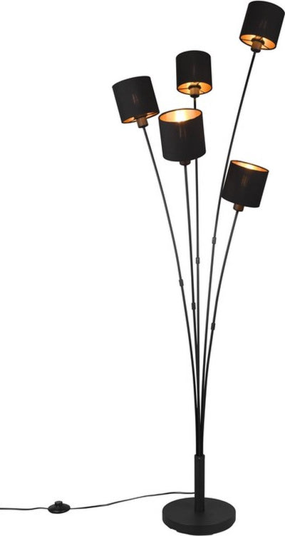 Rl lebe dein Licht Reality Tommy - Stehleuchte - Schwarz - exkl. 5x e14 - Fußschalter - H163cm - Schirme Schwarzgold