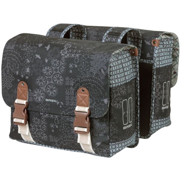 Basil Bohème Double Bicycle Bag - Schwarz - 35L - Wasserabweisend - Kunstleder Details