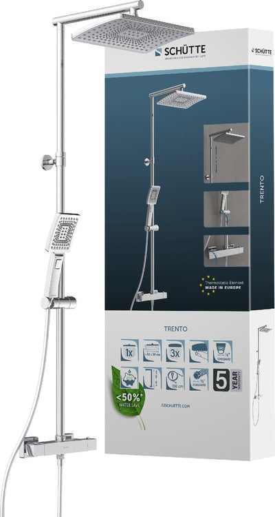 Schütte Trento Duschsystem - Regendusche - mit thermostatischer Duscharmatur - Achsabstand 150 mm - Chrom