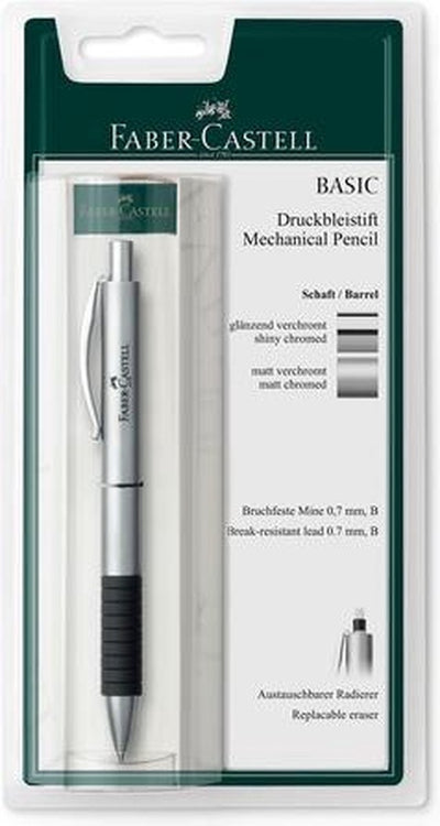 Faber-Castell Druckbleistift – Basic – Metall matt verchromt – im Blister – FC-138478