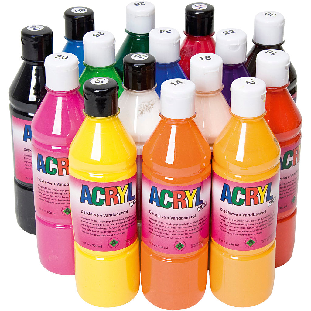 Acrylfarbe, verschiedene Farben, 15x500 ml 1 Box